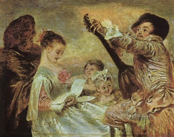La lección de música Jean Antoine Watteau clásico rococó Pinturas al óleo